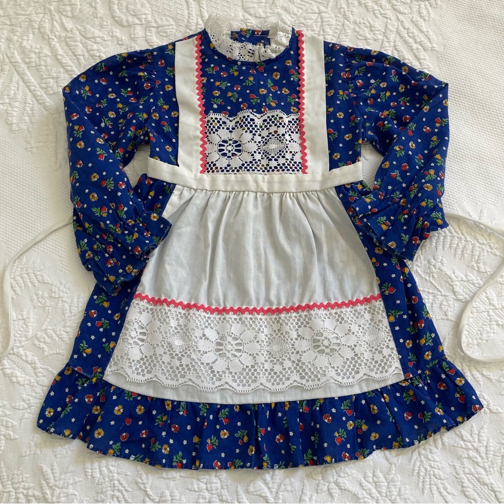 Vintage Floral Kids Dress - Blue and White